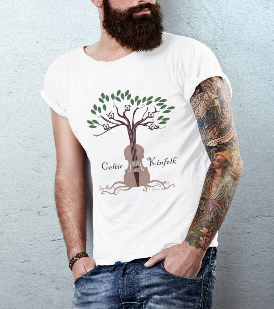 Celtic Kinfolk Tree With Guitar And Violin Motif T-Shirt