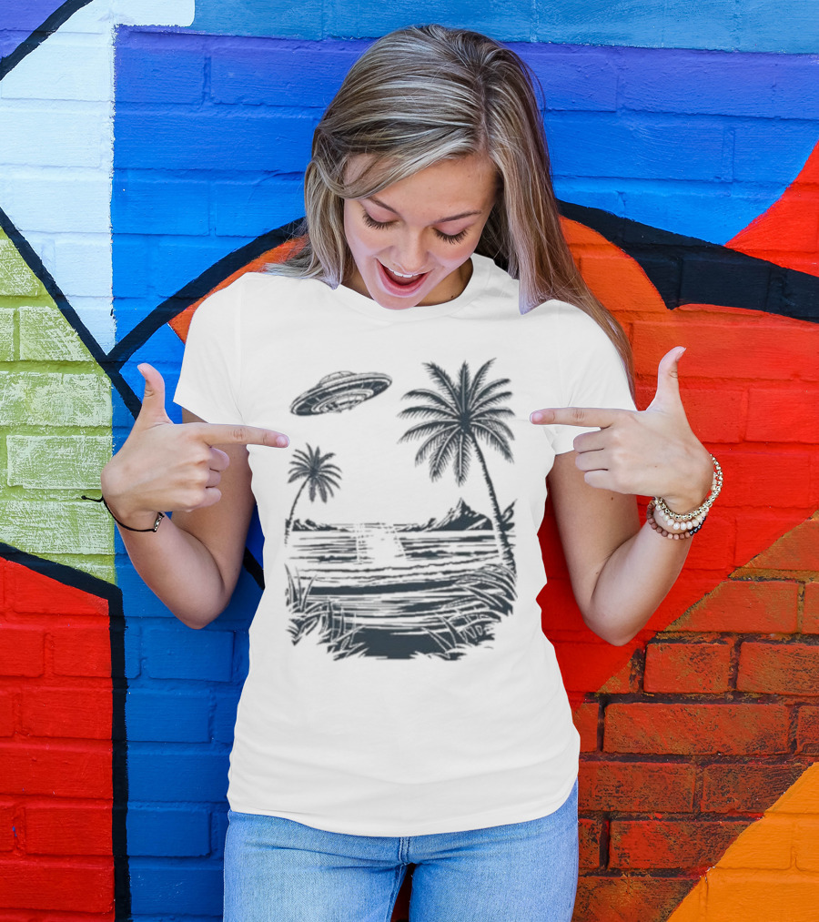 Into The AM Tropical Encounter Vintage UFO Palm Landscape T-Shirt