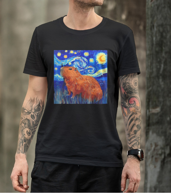 Capybara Starry Night Van Gogh Fusion T-Shirt