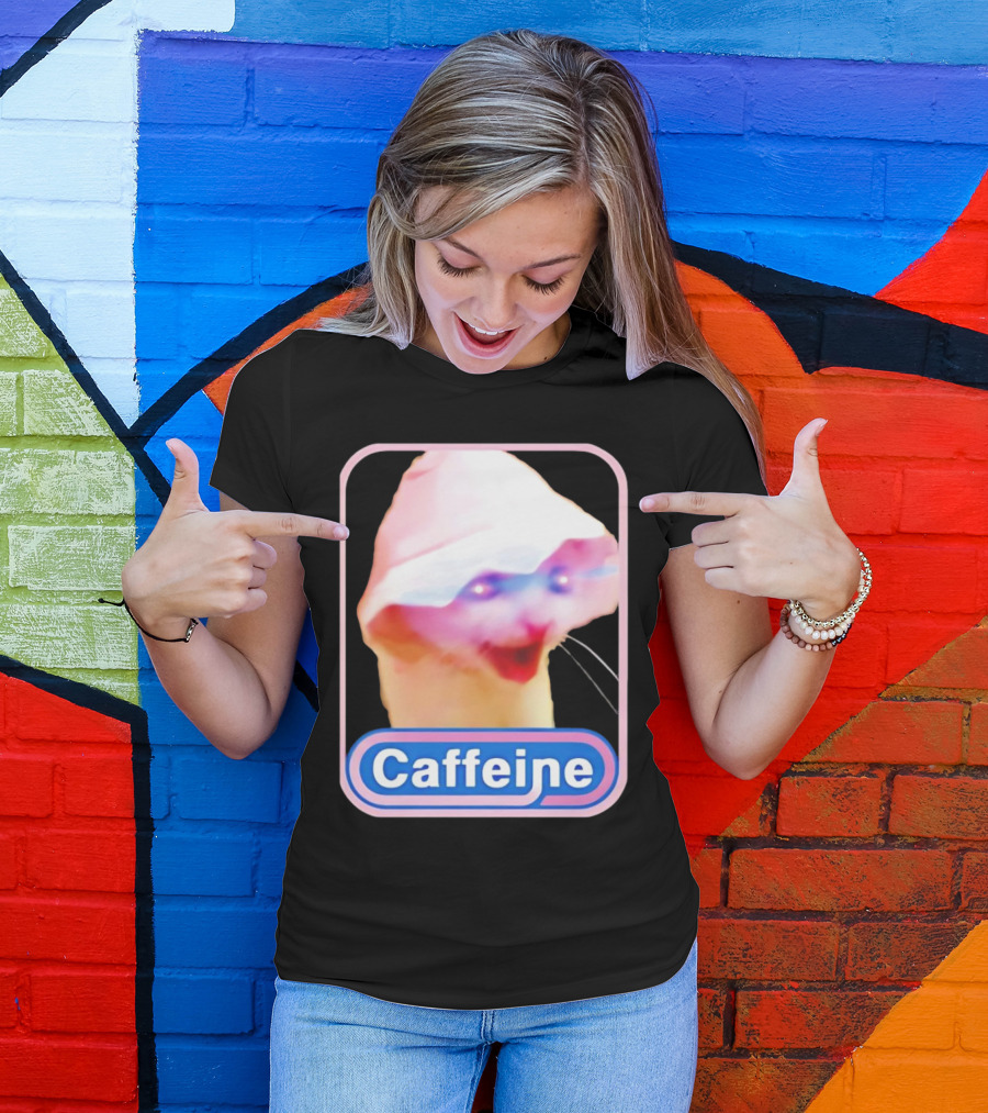 K45ink Caffeine Meme Cat With Glowing Eyes T-Shirt