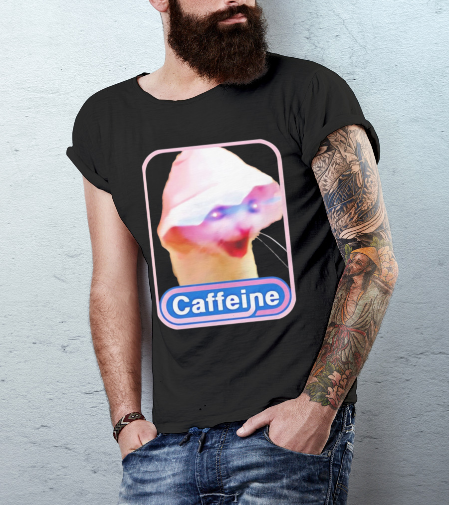 K45ink Caffeine Meme Cat With Glowing Eyes T-Shirt