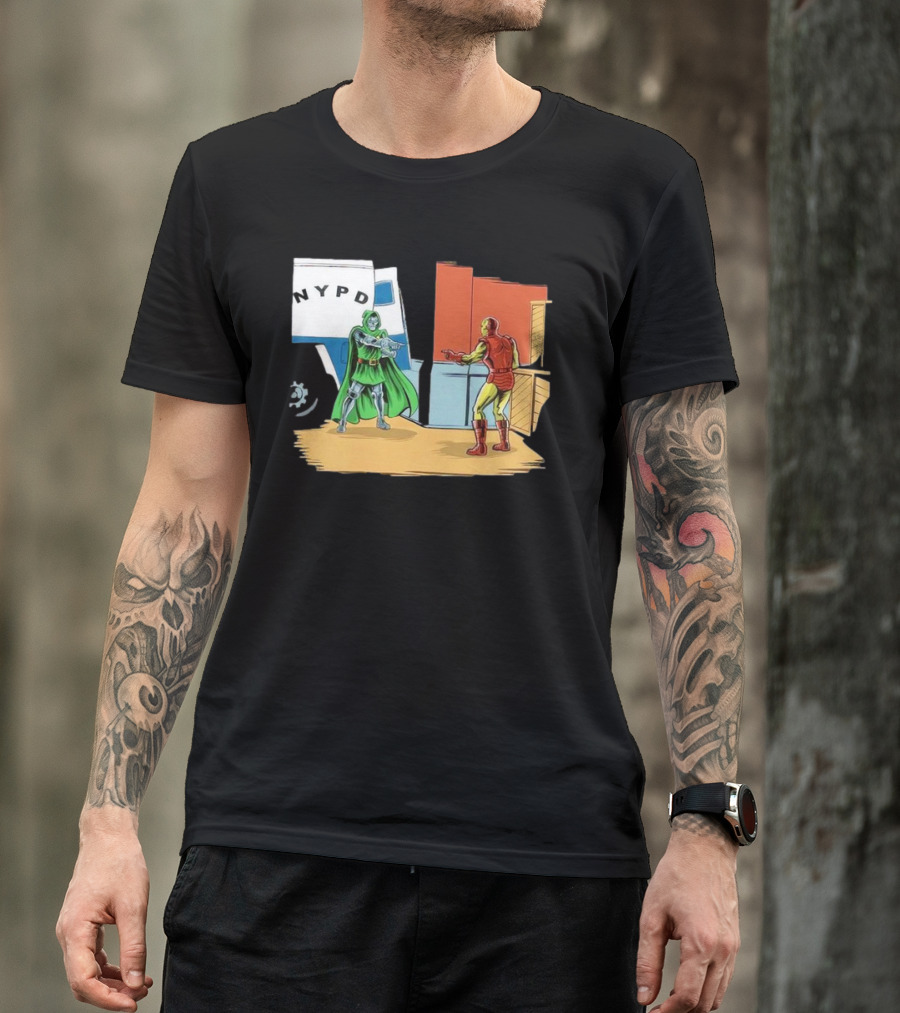 Doctor Doom Pointing At Iron Man In NYPD Scene New Mask Same Task T-Shirt