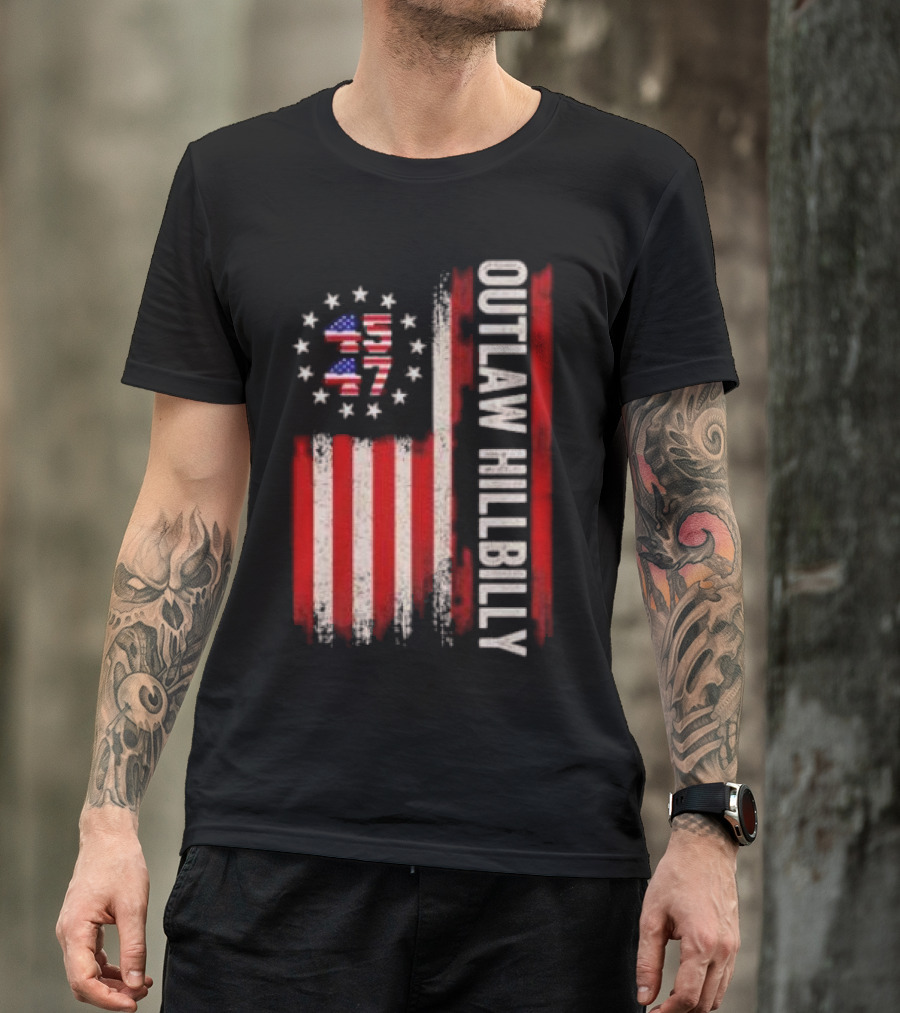 Outlaw Hillbilly American Flag 1776 Stars Stripes T-Shirt