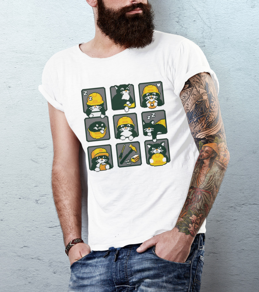 Cats In Construction Jobs Pixel Art Game T-Shirt