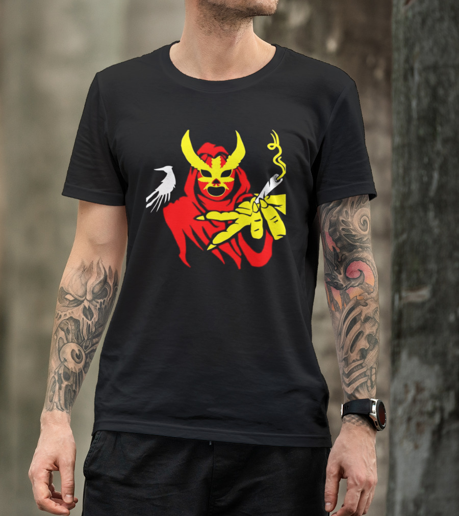 High Side Of The Ropes Wraithador Masked Figure Smoking With Raven T-Shirt