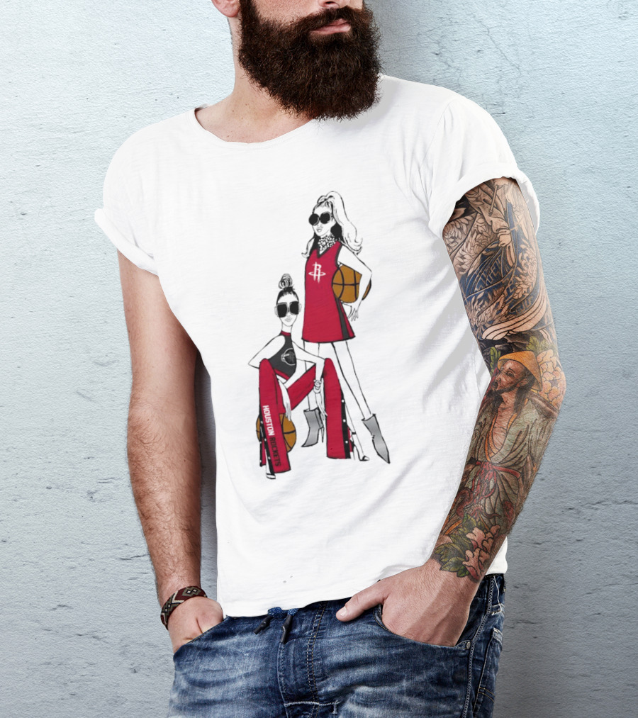Houston Rockets G-III 4Her Basketball Girls Fitted Red Fashion Style With Basketballs T-Shirt