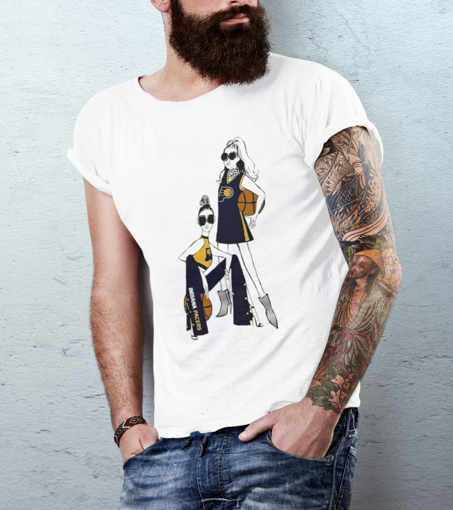 Indiana Pacers G-III 4Her Basketball Girls Fitted Fashion Illustration With Basketballs T-Shirt