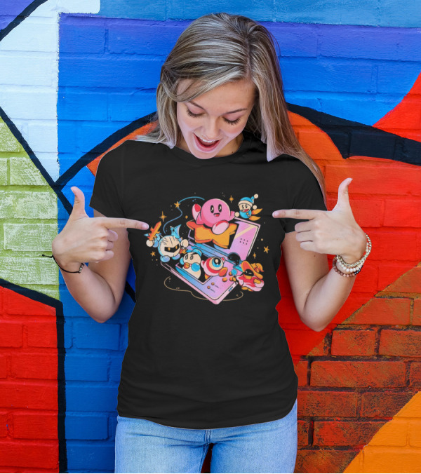 Kirby And Friends Adventure On Pink Portable Game Console T-Shirt