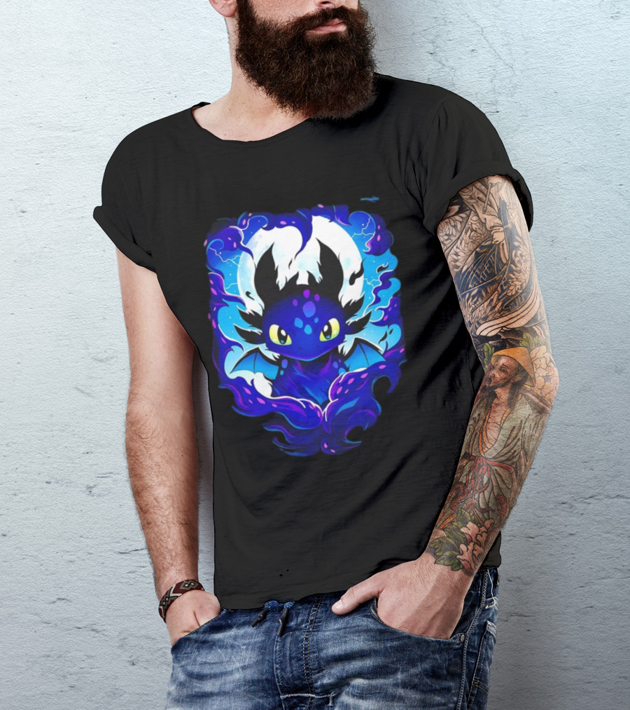 Toothless How To Train Your Dragon Darkness Cartoon Blue Flame T-Shirt