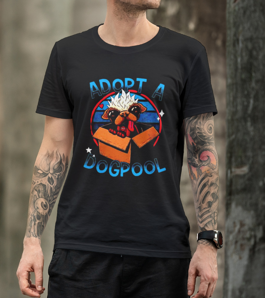 Adopt A Dogpool Cute Pug In Cardboard Box With Hearts And Stars T-Shirt