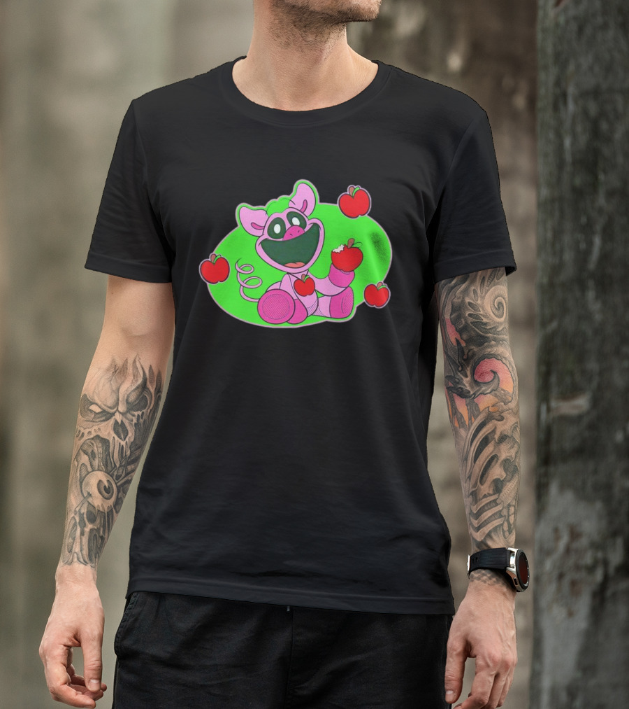 Pickypiggy Smiling Critters Happy Pig Eating Apples T-Shirt