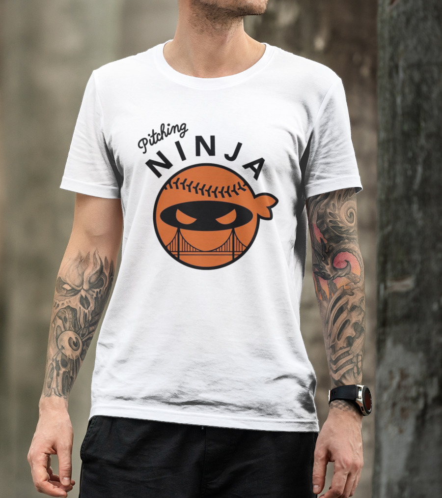 Pitching Ninja San Francisco Giants Orange Ball Face With Bridge T-Shirt