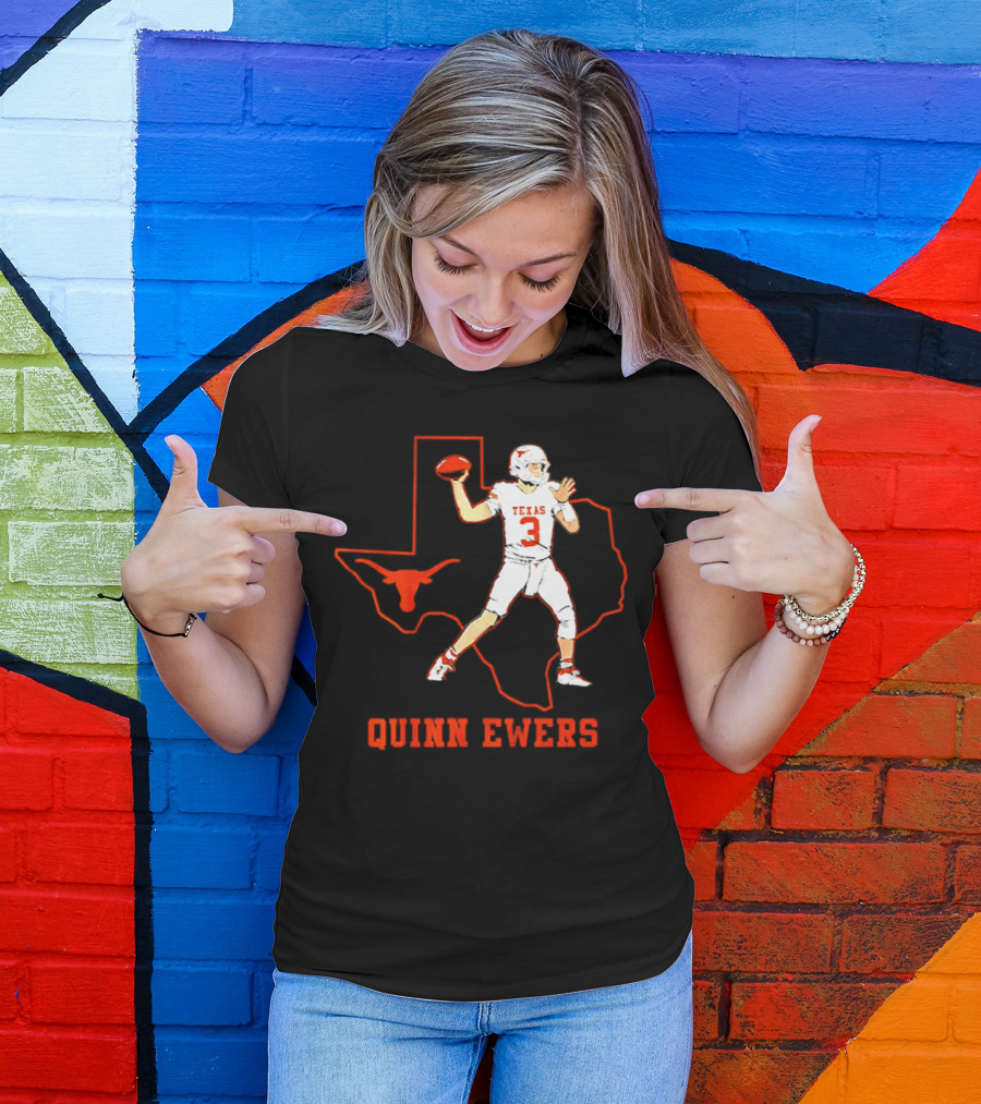 Quinn Ewers Texas Longhorns Football State Outline T-Shirt