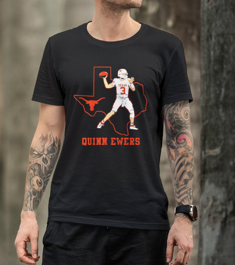 Quinn Ewers Texas Longhorns Football State Outline T-Shirt