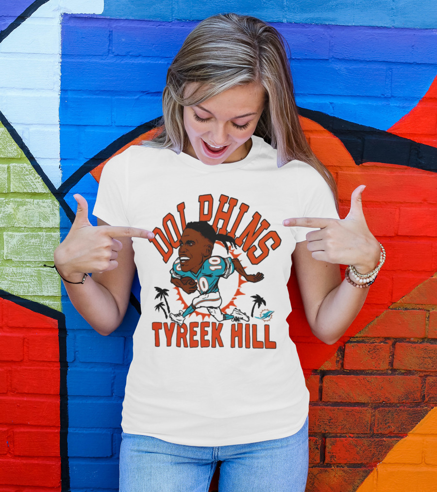 Tyreek Hill Miami Dolphins Caricature Player Signature Dolphins T-Shirt