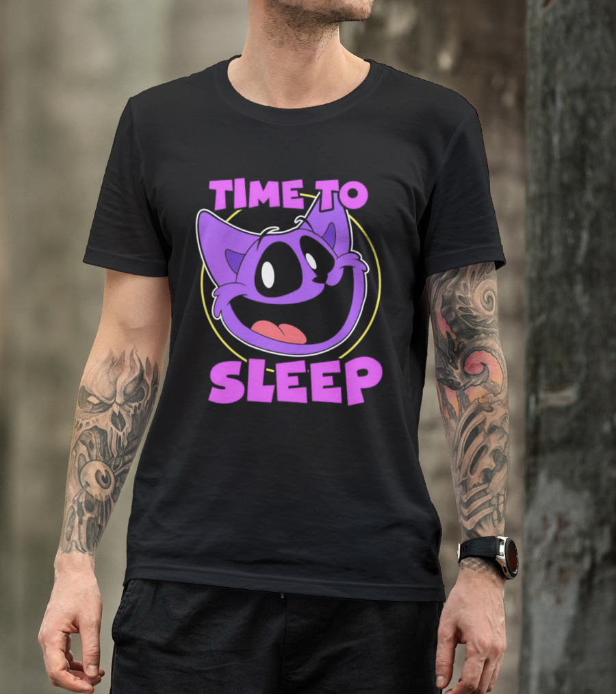 Time To Sleep Purple Cat Cartoon Face T-Shirt