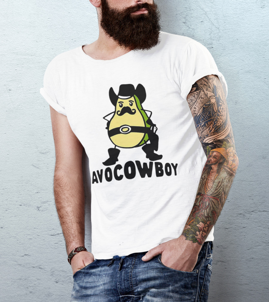 Avocowboy Avocado X Cowboy Character With Hat And Mustache T-Shirt