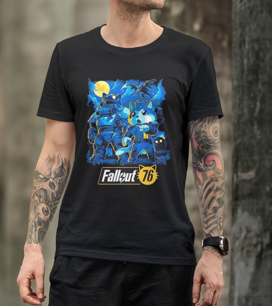 Fallout 76 Dog Costume Post-Apocalyptic Adventure Moonlit Scene T-Shirt