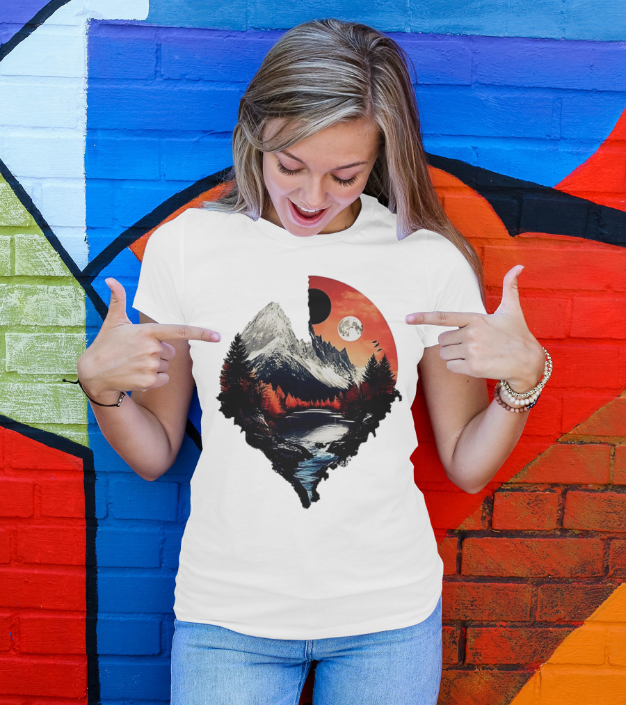 For Friends Family Couple Nature Mountain Sunset River Moon Forest T-Shirt