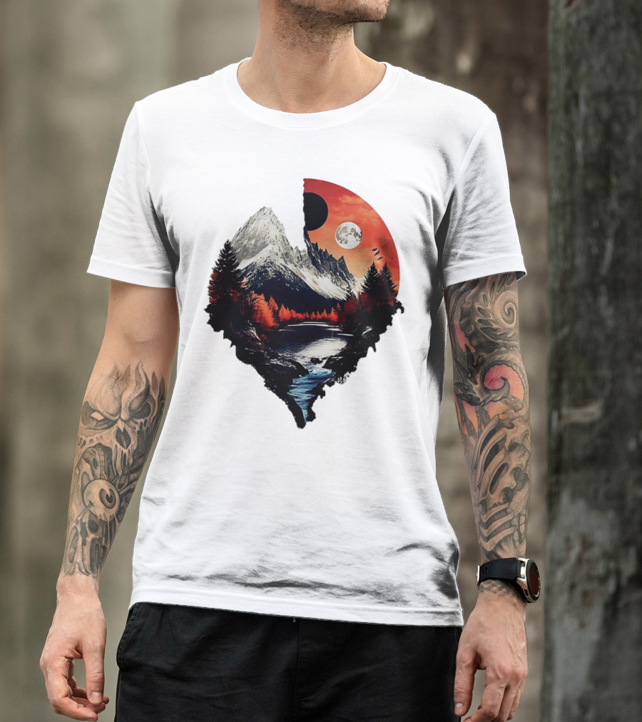 For Friends Family Couple Nature Mountain Sunset River Moon Forest T-Shirt
