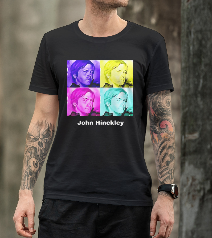 John Hinckley Pop Art Portrait Quad Color Blocks T-Shirt