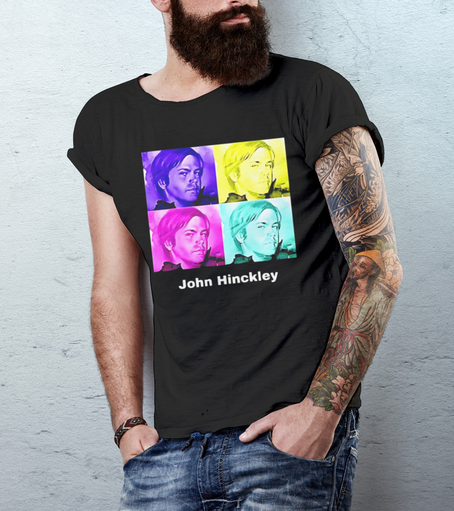 John Hinckley Pop Art Portrait Quad Color Blocks T-Shirt