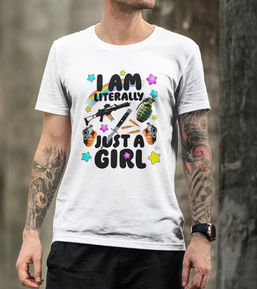 I Am Literally Just A Girl Rainbow Grenade Stars Guns T-Shirt