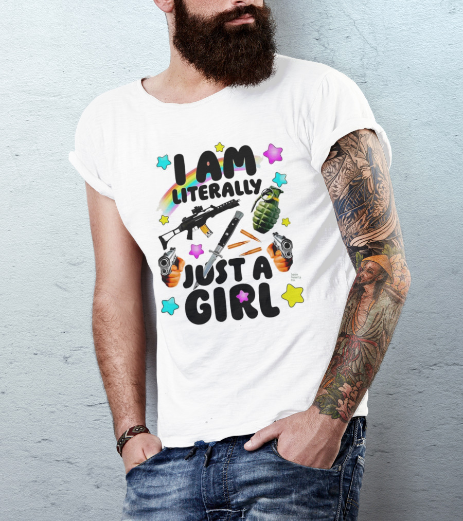 I Am Literally Just A Girl Rainbow Grenade Stars Guns T-Shirt