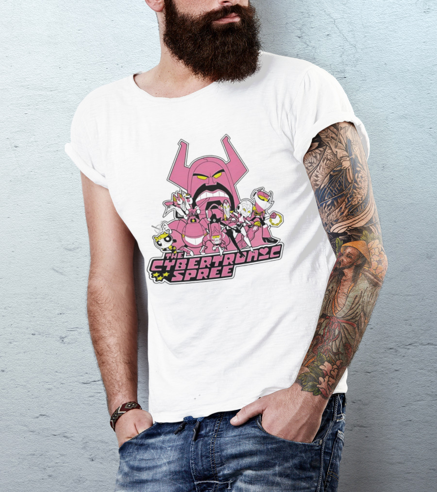 The Cybertronic Spree Cartoon Characters With Robot Helmets And Pink Armor T-Shirt