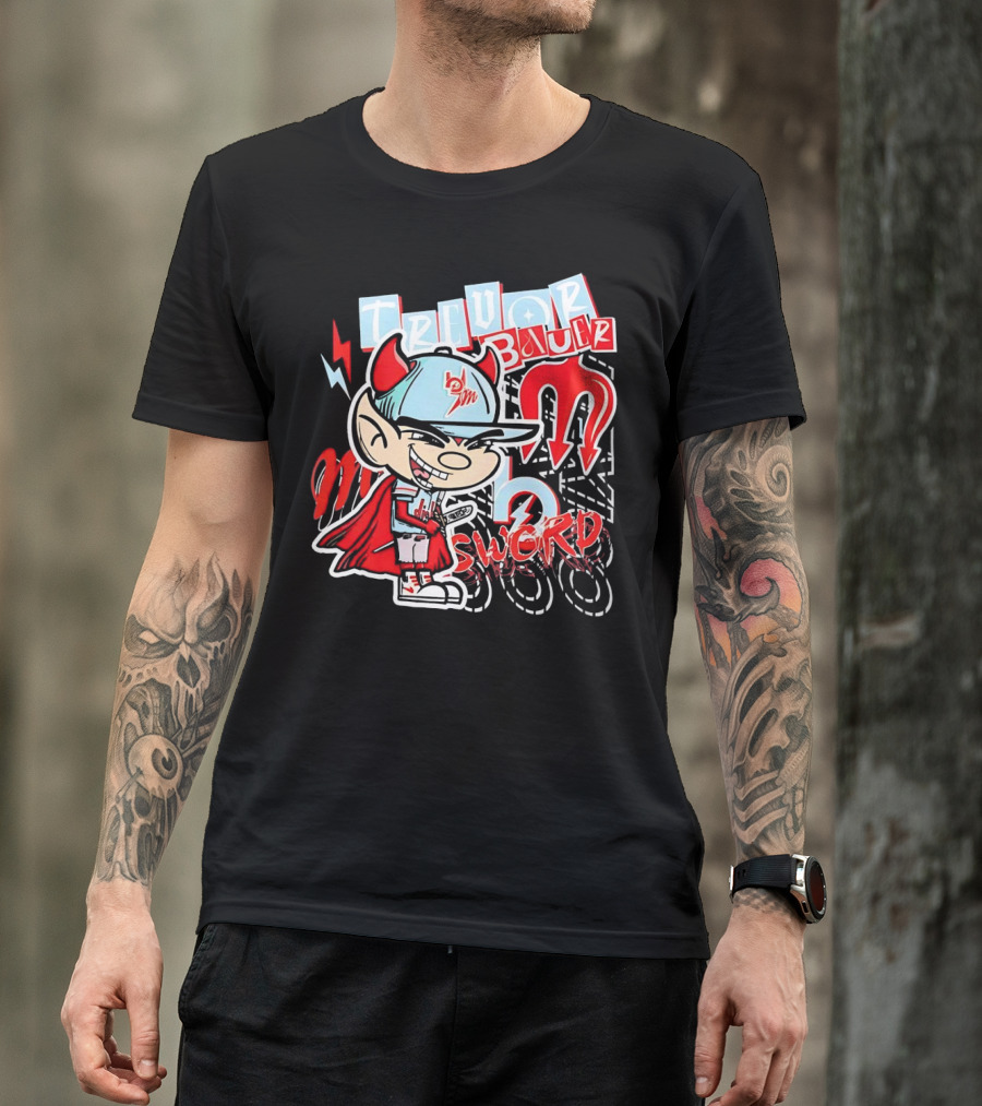 Trevor Bauer Diablo Cartoon Red Sword T-Shirt