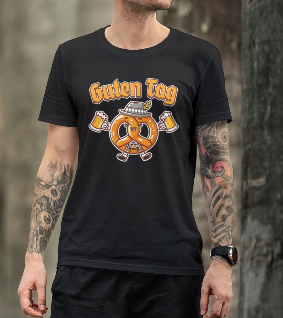 Guten Tag Pretzel With Beer Oktoberfest Cheers T-Shirt