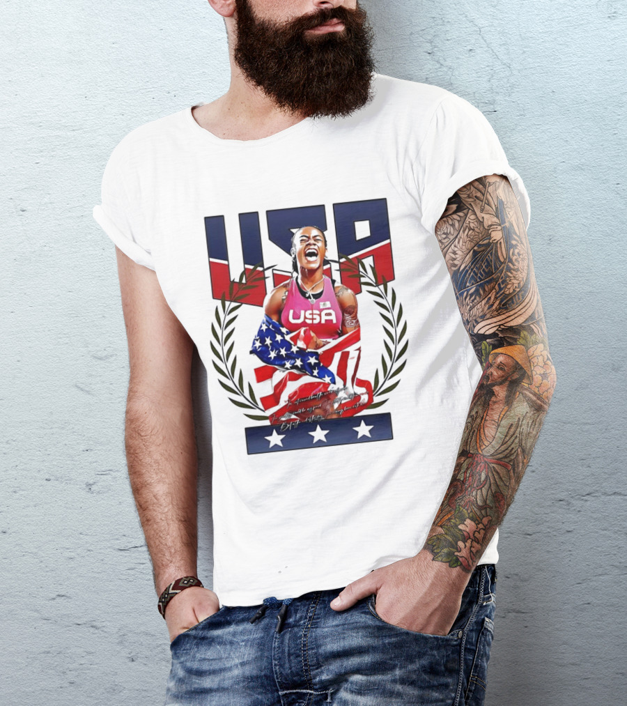USA Sha’Carri Richardson Gold Medal Celebration American Flag T-Shirt