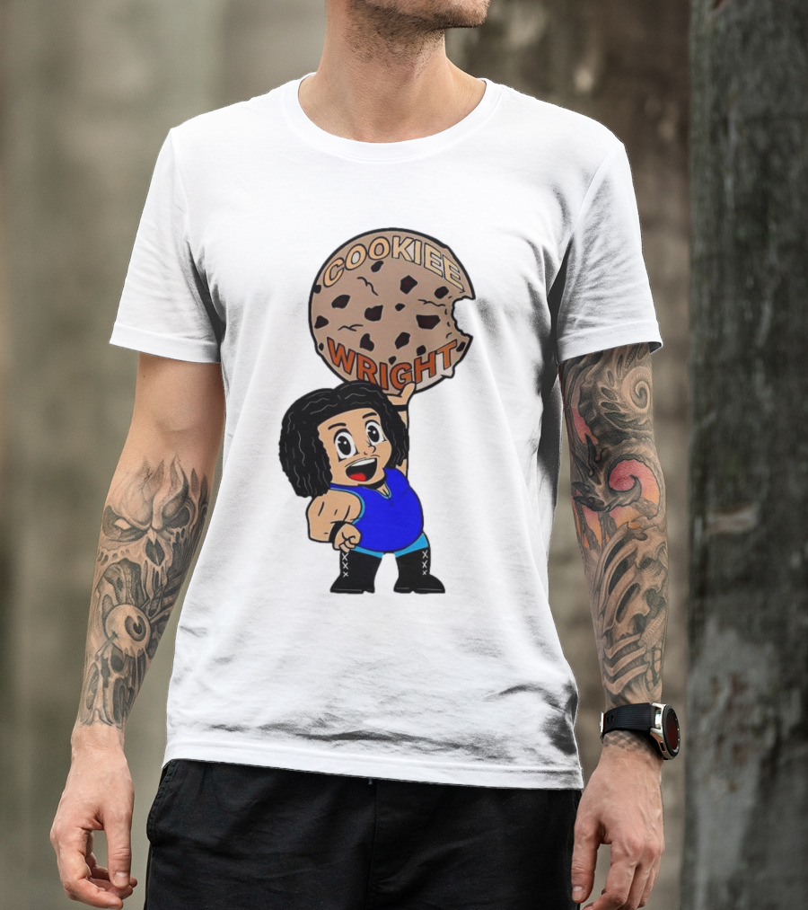 COOKIEE WRIGHT Cartoon Character Holding Chocolate Chip Cookie T-Shirt
