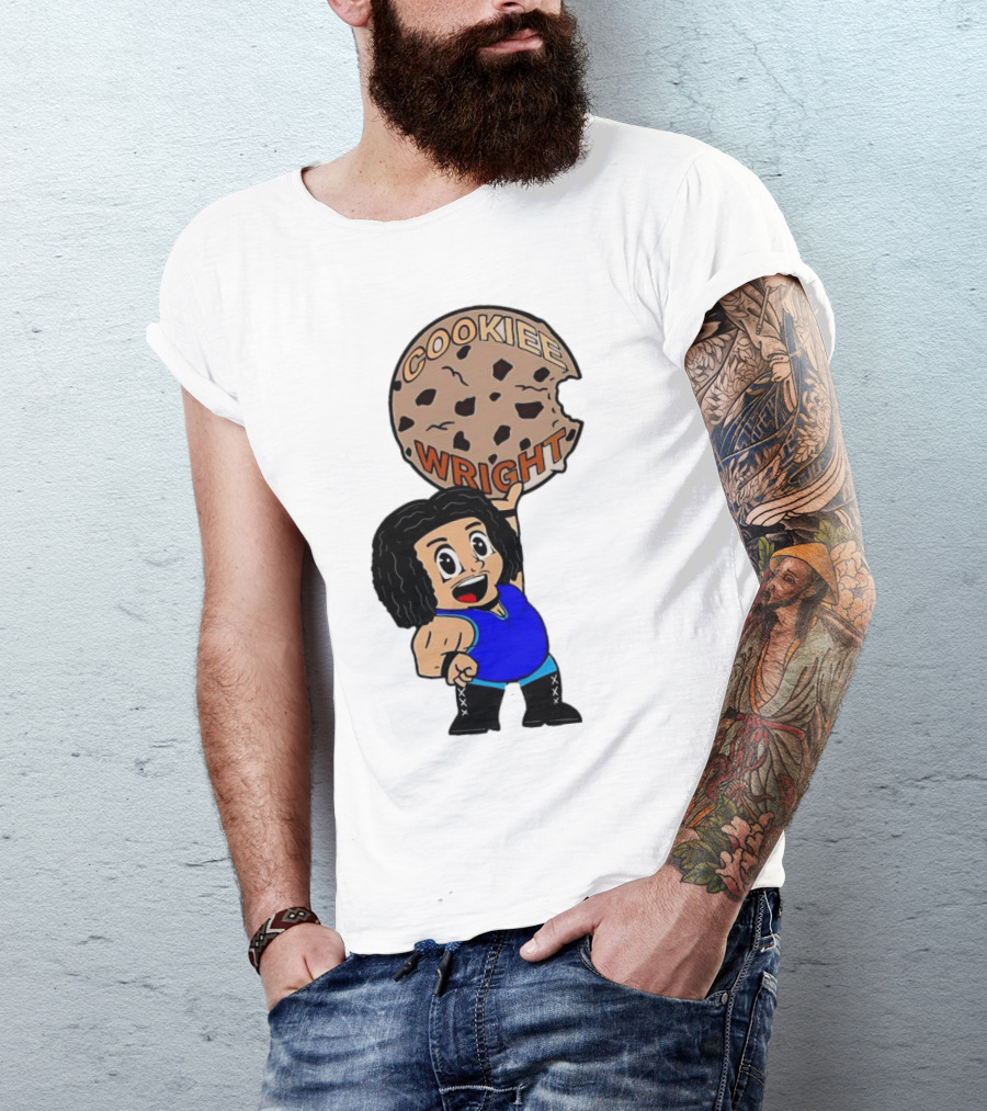 COOKIEE WRIGHT Cartoon Character Holding Chocolate Chip Cookie T-Shirt