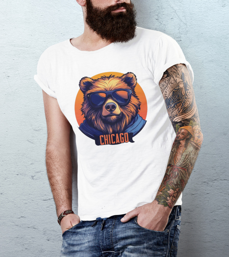 Da Bear Chicago Sunglasses Sunset Circle T-Shirt