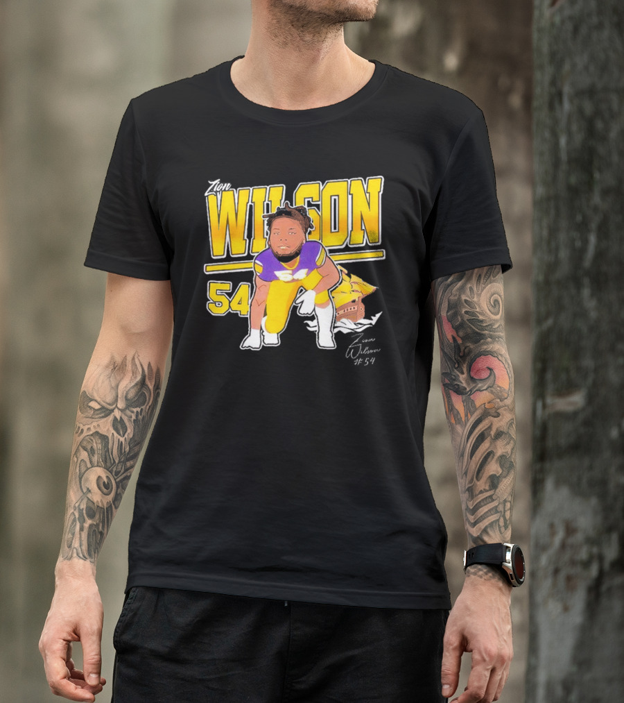 Zion Wilson 54 East Carolina Pirates Cartoon Football Player T-Shirt