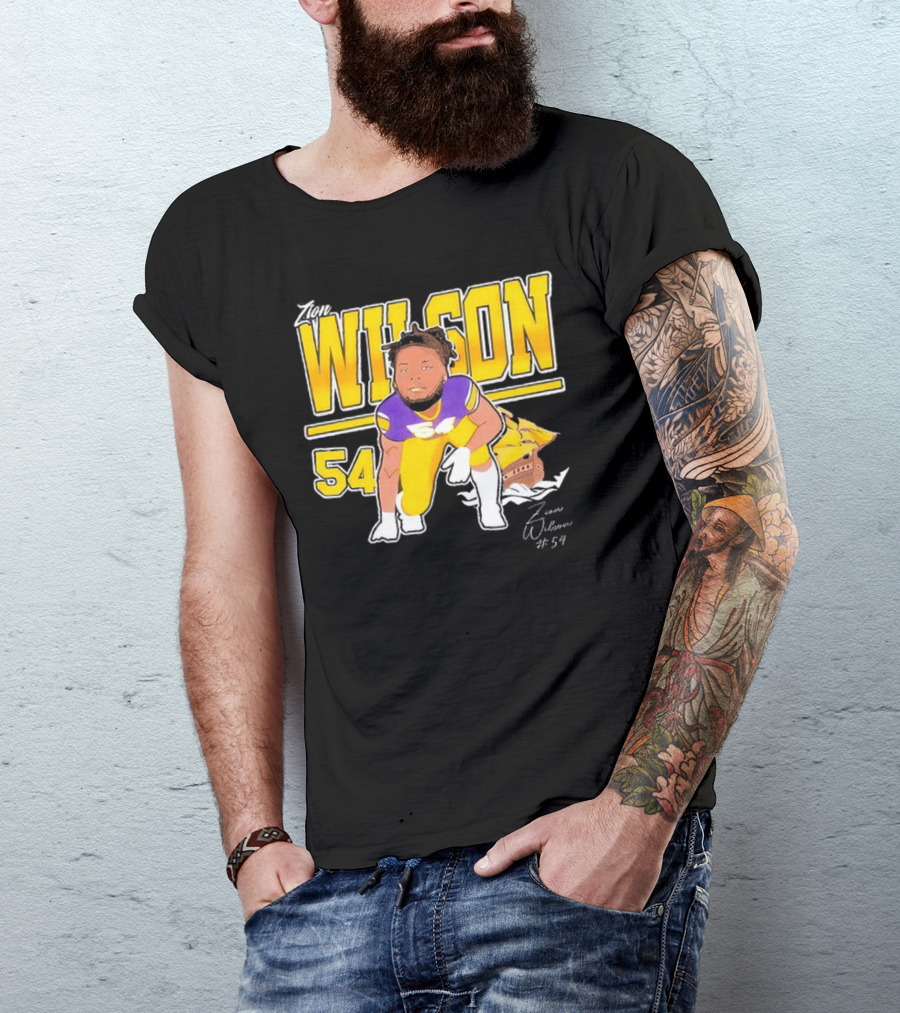 Zion Wilson 54 East Carolina Pirates Cartoon Football Player T-Shirt
