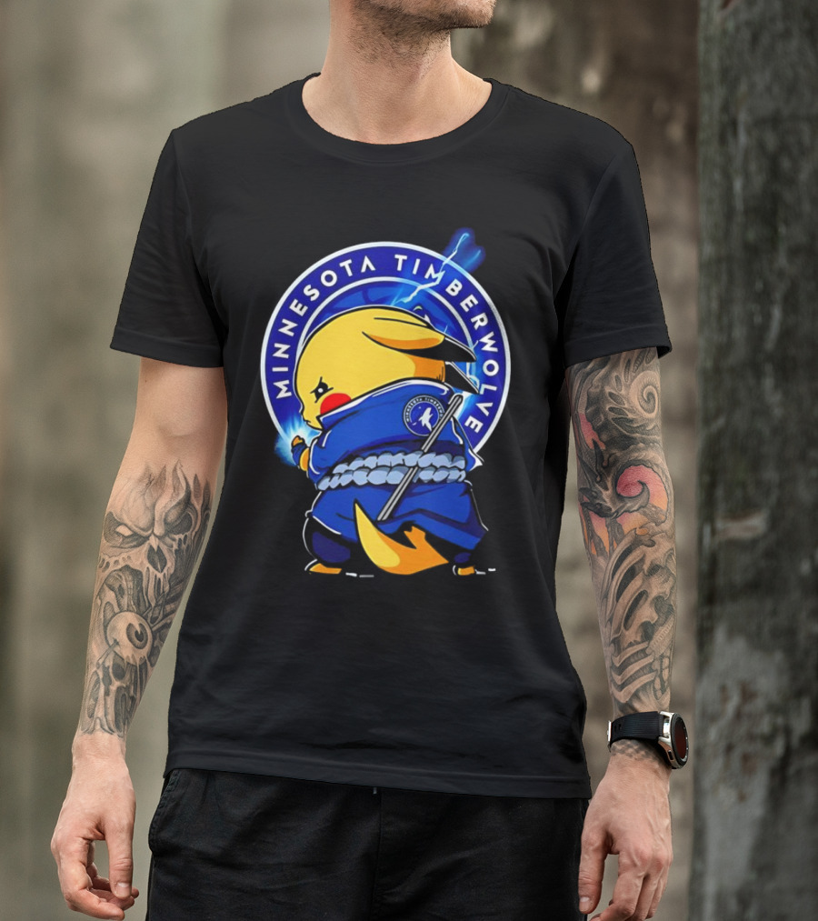 Minnesota Timberwolves Pikachu Uchiha Sasuke Crossover Lightning T-Shirt