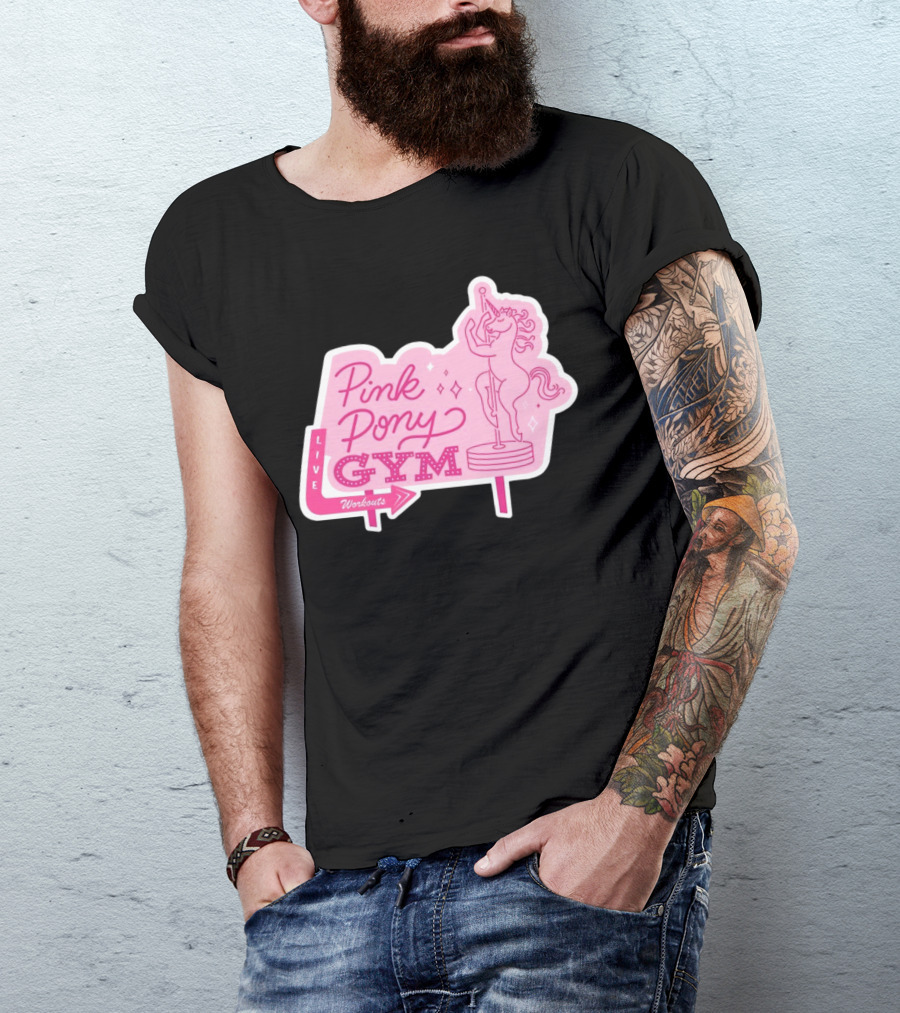 Pink Pony Gym Live Workouts Unicorn Pole Fitness T-Shirt