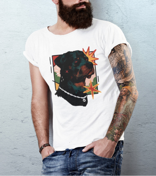 Rottweiler Pop Art Style With Starburst Elements T-Shirt