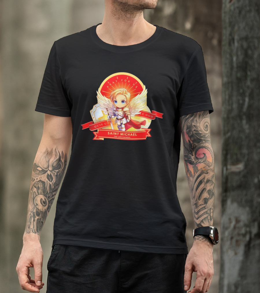 Saint Michael The Archangel Pray For Us Quis Ut Deus Cartoon T-Shirt