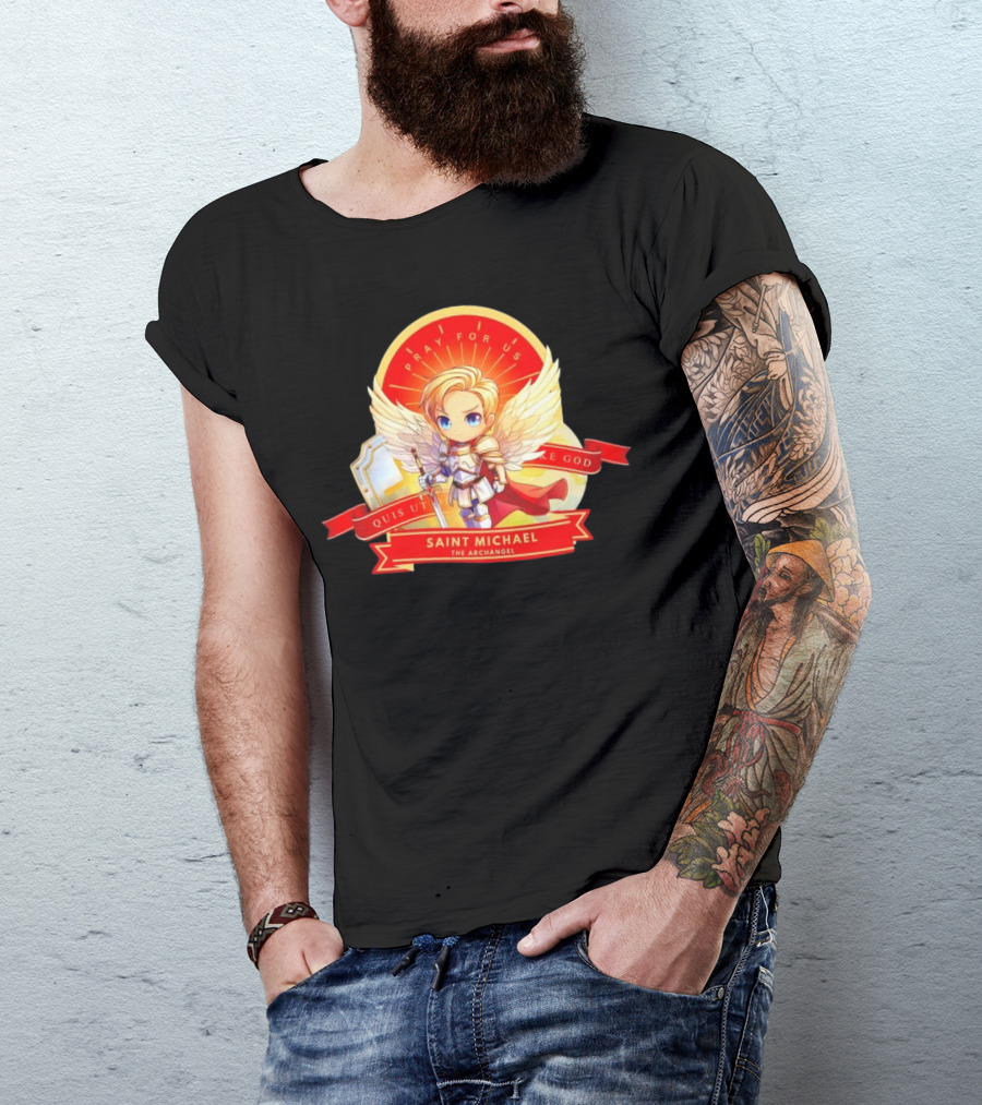 Saint Michael The Archangel Pray For Us Quis Ut Deus Cartoon T-Shirt
