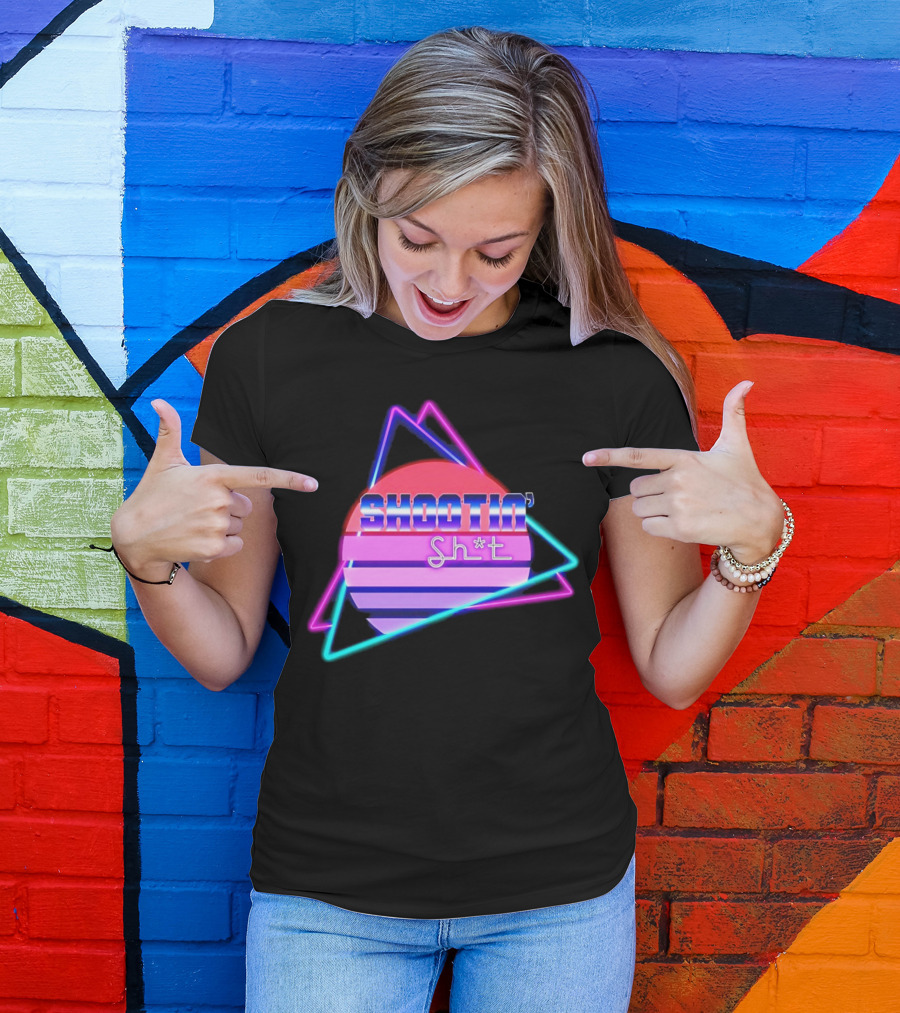 Shootin’ Sh*t Neon Retro 80's Style Triangles And Sunset Stripes T-Shirt