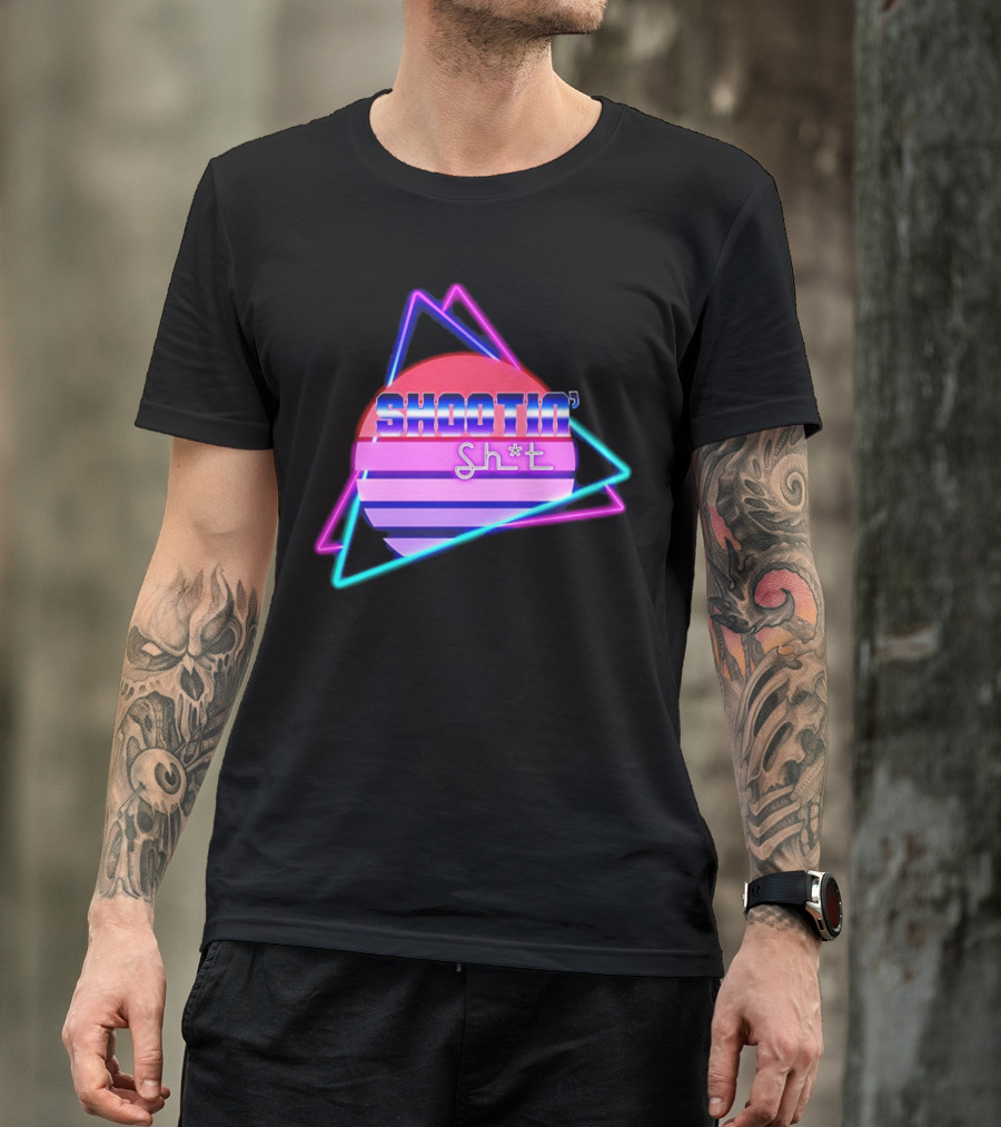 Shootin’ Sh*t Neon Retro 80's Style Triangles And Sunset Stripes T-Shirt
