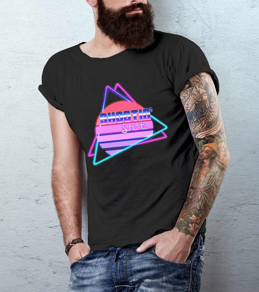 Shootin’ Sh*t Neon Retro 80's Style Triangles And Sunset Stripes T-Shirt