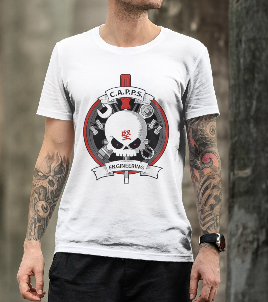 C.A.P.P.S. Engineering Skull With Tools And Red T-Shirt