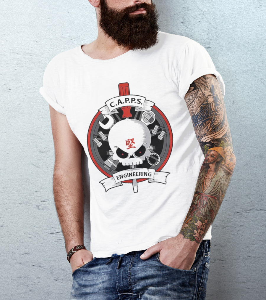 C.A.P.P.S. Engineering Skull With Tools And Red T-Shirt