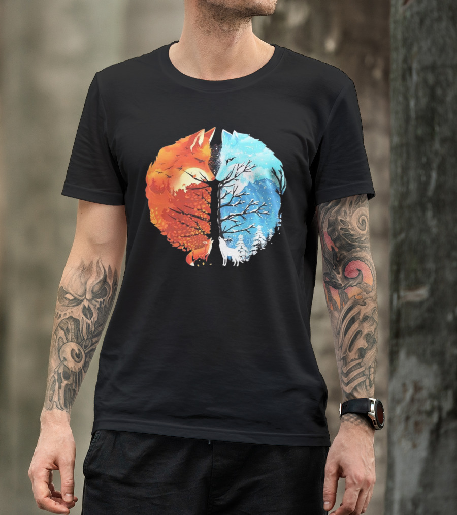 Fire And Ice Fox Dual Seasons Tree T-Shirt