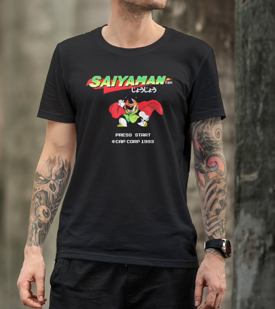 SAIYAMAN Press Start ©CAP CORP 1993 Vintage Game Gohan Rocks T-Shirt