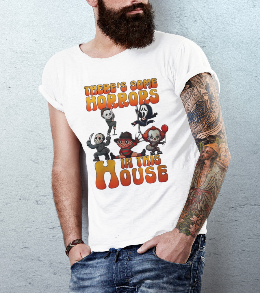 There's Some Horrors In This House Chibi Horror Movie Characters T-Shirt
